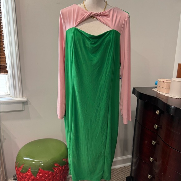 Kasper Green and Pink Asymmetrical Sheath Dress Cocktail - Picture 4 of 15